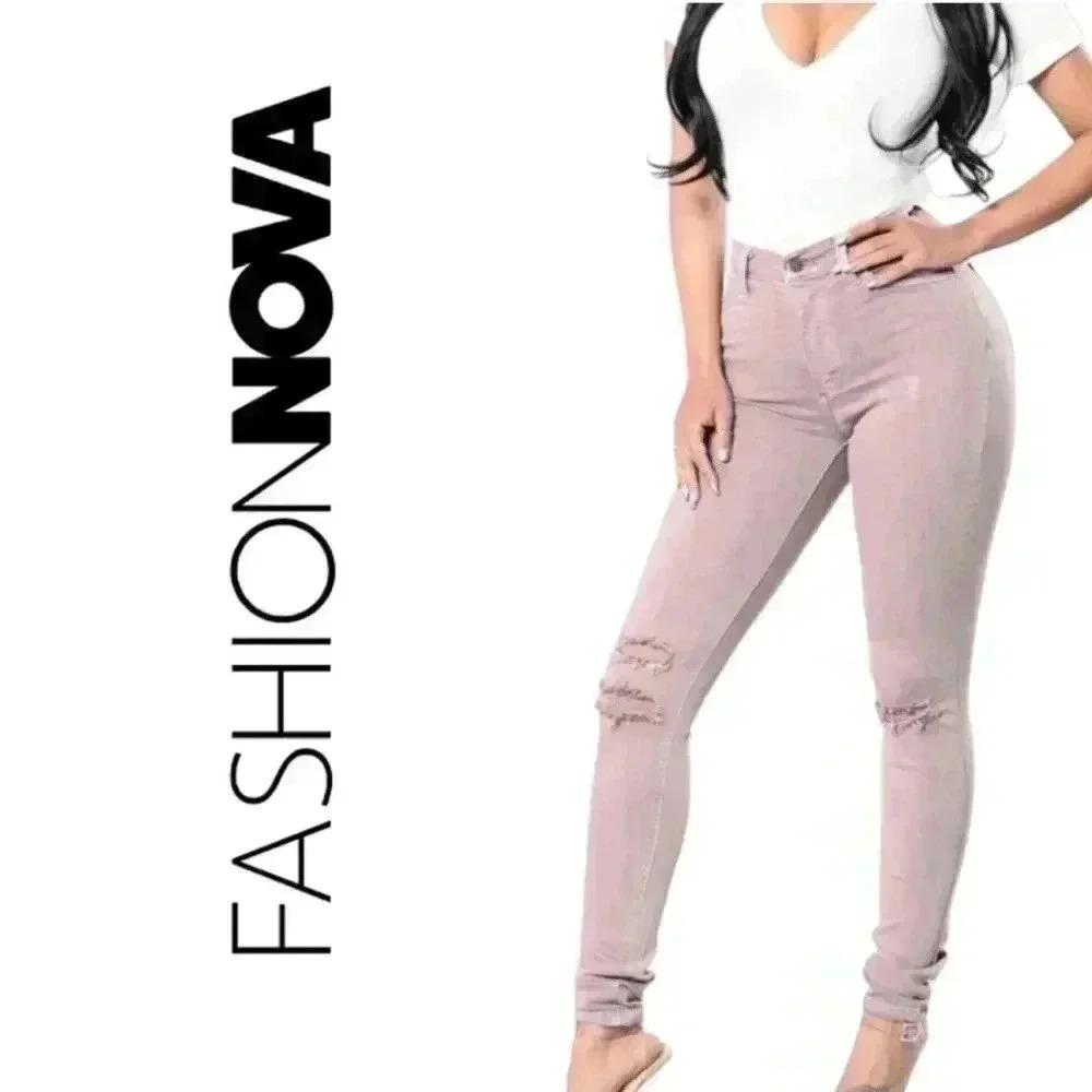 Fashion Nova High Waisted Pink Wash Skinny Jeans Stretchy Sexy Denim Size 9